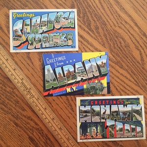 Set of 3 vintage BIG LETTER postcards original & unused, featuring retro tourist vintage vacation souvenirs from New York Mohawk Trail 42