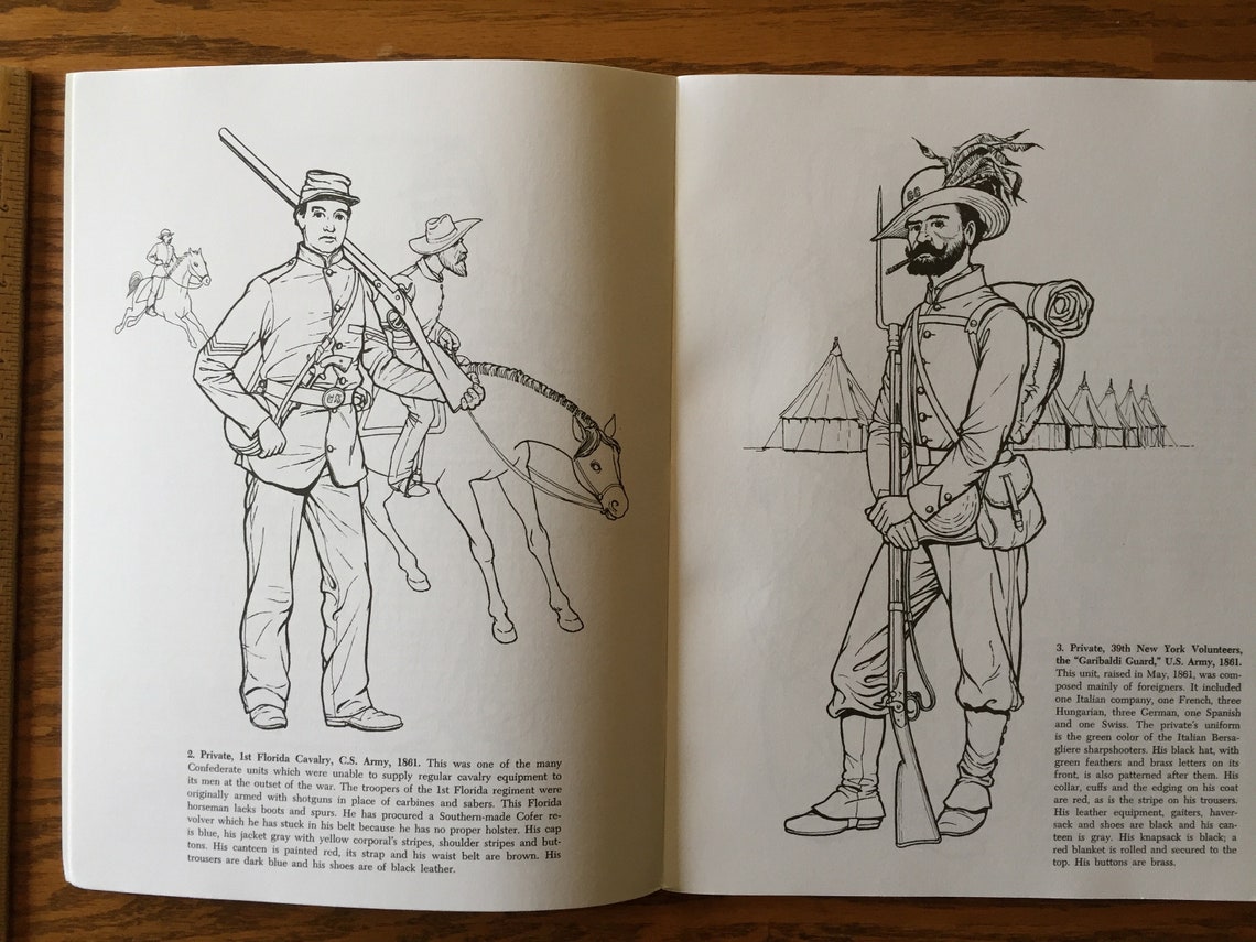 Civil War Uniform Coloring Book Confederate Uniforms Etsy