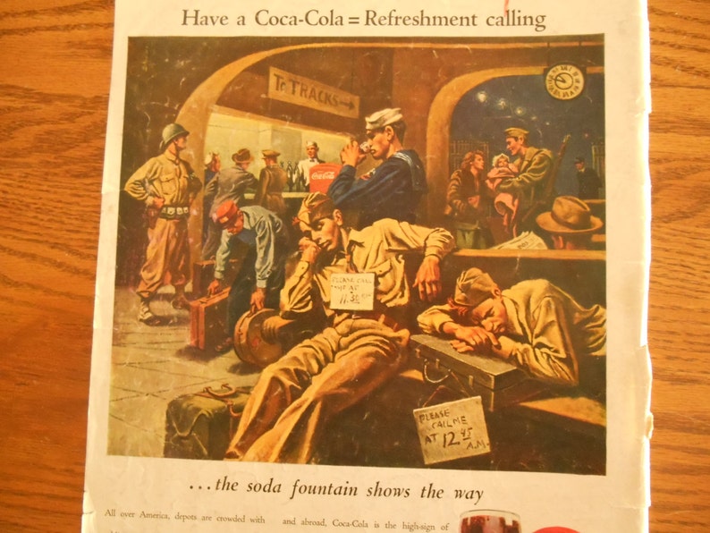 Vintage 1940s Iconic Coca Cola Ad Military 1940's at Train image 4