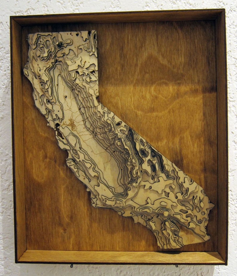 Framed 15 3 D California Map Wooden Laser Cut With Image 0