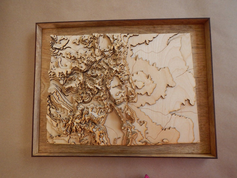 Framed 3 D Colorado Map Wooden Laser Cut With Topography Image 0