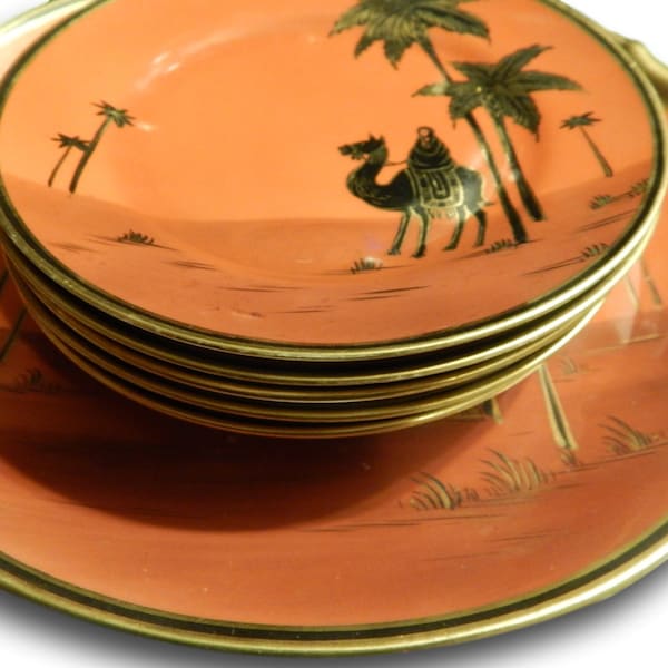 Reserved for Ruth - Rare and Unusual Noritake China - Desert Scene - Man on Camel - Desert Dessert Plates