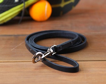 Genuine Leather Dog Leash, 1/2" Width, Bridle Leather Dog Leash, Standard Dog Leash (Black)