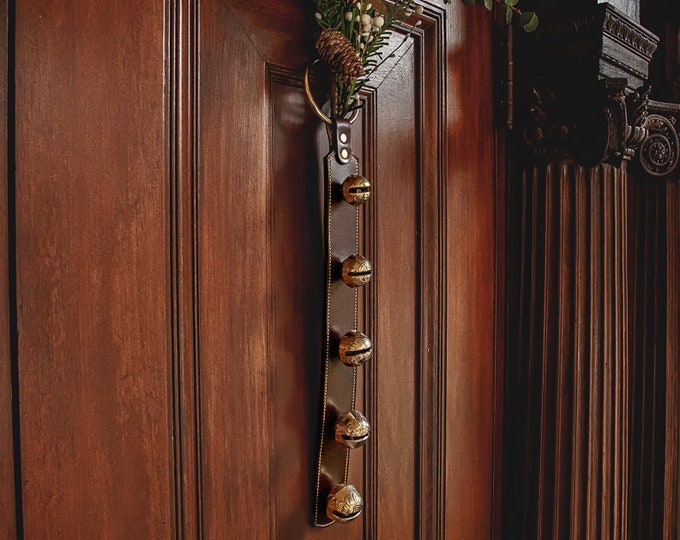 Leather Brass Sleigh Bells, Hanging Bells for Door, Christmas