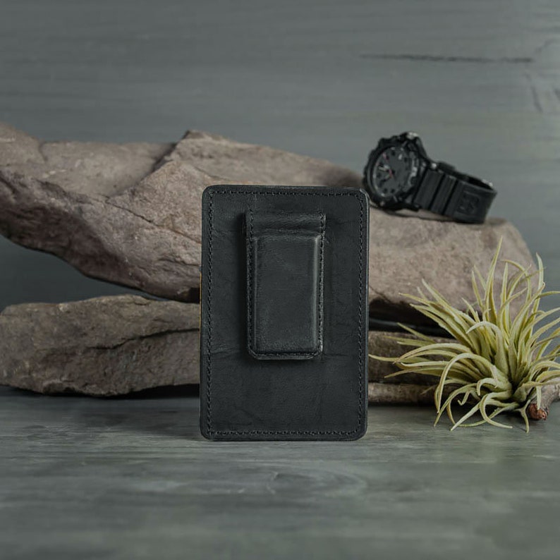 The Money Clip Wallet, Genuine Leather Slim Wallet, Minimalist Black Wallet, Anniversary Gift for Husband, Anniversay Gift Bild 5