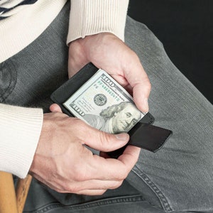 The Money Clip Wallet, Genuine Leather Slim Wallet, Minimalist Black Wallet, Anniversary Gift for Husband, Anniversay Gift Bild 6