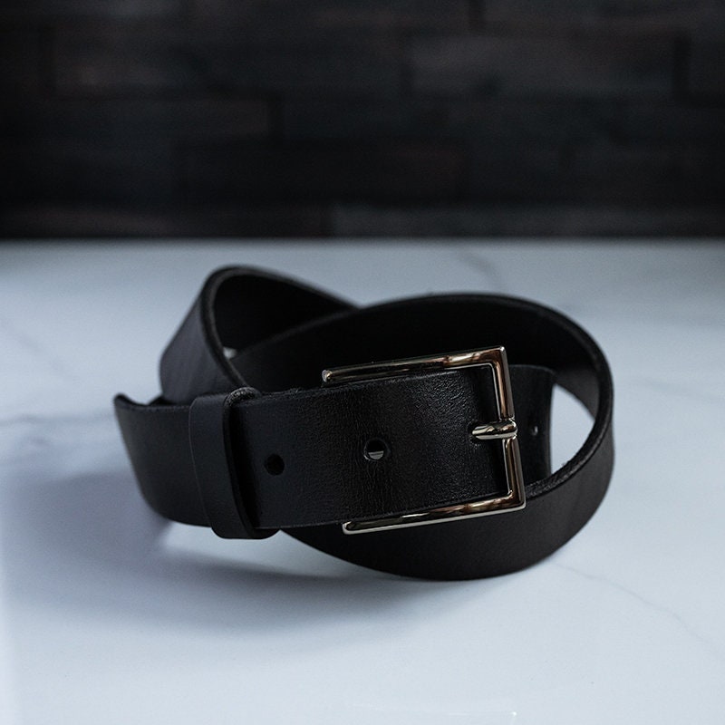 Handmade Full-Grain Leather Belt for Men — Men's Leather Belt - Black