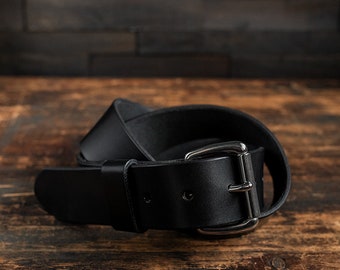 Real Leather Belt with Removable Buckle, Black Belt with Snap, Full Grain Genuine Leather Belt Made in USA, Casual Men's Belt, Roller Buckle