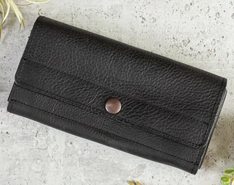 Black Leather Wallet, Ladies Wallet, Genuine Leather Wallet for Women, Handmade Women's Leather Wallet, Full Grain Leather Women's Wallet