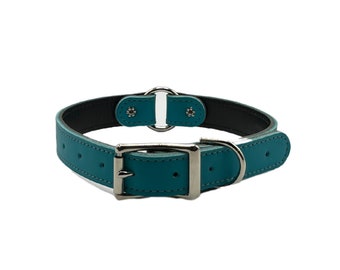 Leather Dog Collar, Bridle Leather Dog Collar, Large Dog Collar (Teal), Large 1" Width