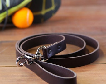 Brown Leather Dog Leash, 1" Width, Sturdy Bridle Leather, Handmade in the USA