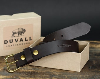 Dark Brown Casual Belt for Men, Genuine Full Grain Leather Belt, Dark Brown Roller Buckle w/ Snap, Anniversary Gift for Husband, Made in USA
