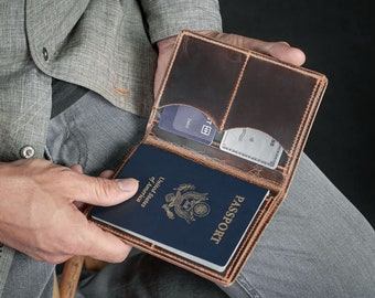 Rustic Brown Leather Passport Holder Wallet, Case for Passport, Handcrafted in the USA