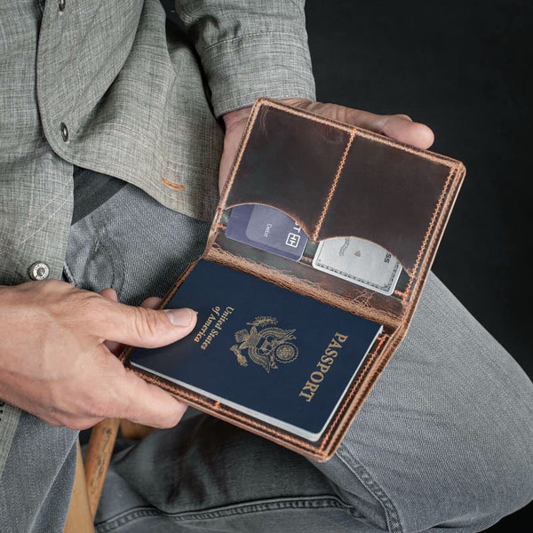 Rustic Leather Passport Wallet, Genuine Leather Passport Holder, Case for Passport, Protective Passport Cover, Travel Wallet Made in America