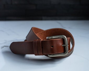 Full Grain Leather Casual Belt for Men, Genuine Full Grain Leather, Brown "Freelance" Belt, Sturdy Casual Belt, Made in USA, Daily Belt