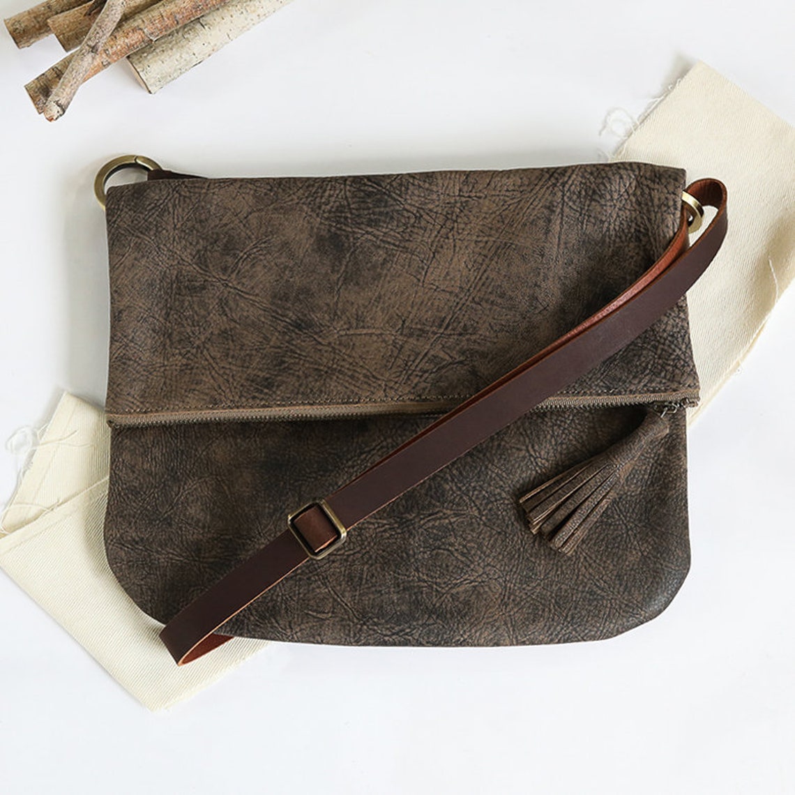 Dark Brown Crossbody Bag Genuine Leather Purse With Fringe Etsy Sweden