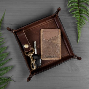 Copper Brown Leather Catch All Valet Tray, Handmade in the USA