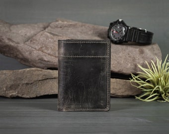 Leather Trifold Wallet, Genuine Leather Men's Trifold Wallet, Gray Leather Wallet, Unique Leather Wallet for Men, Large Trifold Wallet