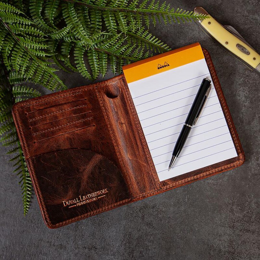 Notepad Wallet Rich Brown Bison Leather Notebook Wallet With Rhodia Notepad and Pen ...