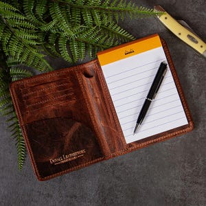 Rich Brown Bison Leather Notebook Wallet with Rhodia Notepad and Pen, Handmade in the USA