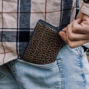 Moss-Green Bison Leather Bifold Wallet with ID Window, Handmade in the USA