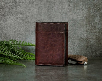 Leather Trifold Wallet, Men's Leather Wallet, Bison Leather Trifold, Bison Wallet, Sturdy Leather Wallet for Men, American Made Wallet