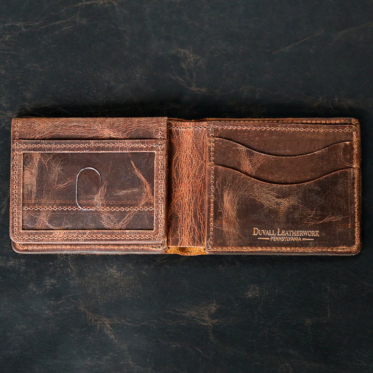 Bifold Wallet with ID Window in Bison Leather Bifold Wallet Etsy