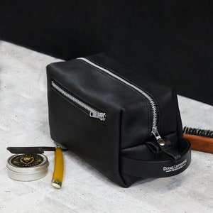 Black Leather Toiletry Bag, Handmade in the USA