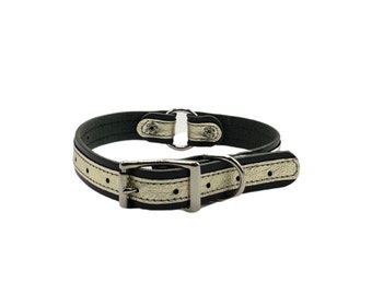 Leather Dog Collar, Bridle Leather Dog Collar, Large Dog Collar (Black w/Gold), Large 1" Width