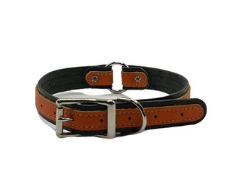 Leather Dog Collar, Bridle Leather Dog Collar, Large Dog Collar (Orange w/grey), Large 1" Width