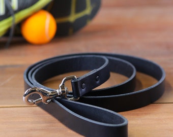 Leather Dog Leash, 1" Width, Large Bridle Leather Dog Leash (Black), Genuine Leather Handmade Goods for Dogs