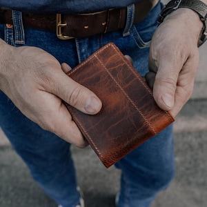 Cartera plegable de piel de bisonte natural, hecha a mano en EE. UU.