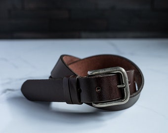 Full Grain Leather Casual Belt for Men, Genuine Full Grain Leather, Dark Brown "Freelance" Belt, Sturdy Casual Belt, Made in USA, Daily Belt