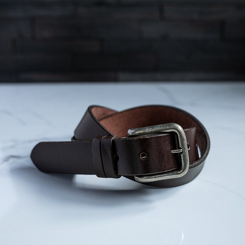 Full Grain Leather Casual Belt for Men, Genuine Full Grain Leather, Dark Brown Freelance Belt, Sturdy Casual Belt, Made in USA, Daily Belt image 1