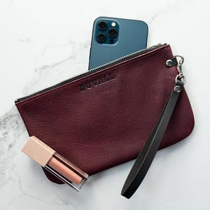 Purple Leather Wristlet Clutch Purse