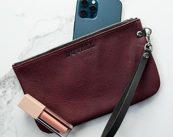 Purple Leather Wristlet Clutch Purse