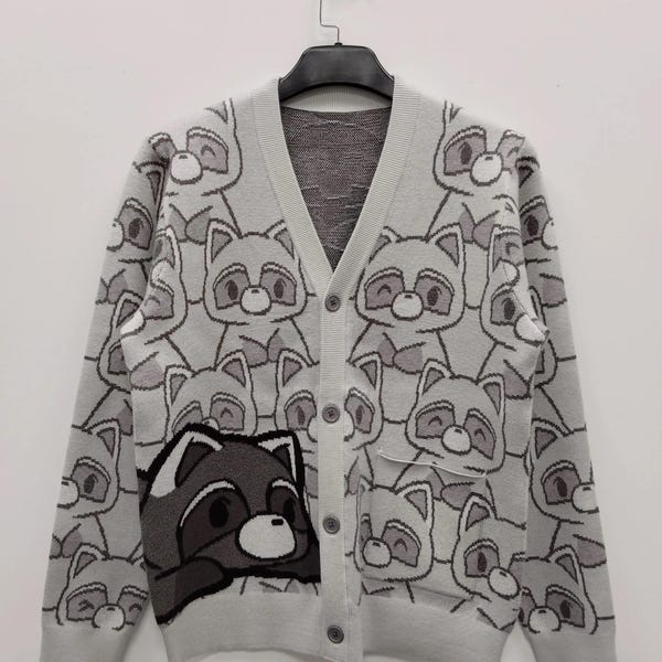 UNISEX SIZING Heavyweight Raccoon Cardigan - Please see size chart before ordering