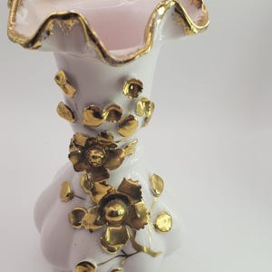 Vintage Lefton Pink Porcelain Vase, Gilded Gold Flowers
