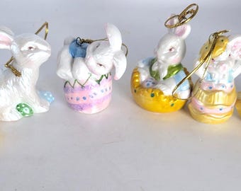 Hanging Small Easter Ornaments, Six Porcelain Figurines