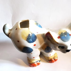 Small Cat Vase, Japan Pottery, 1927, Calico Style Paint, Succulent Vase