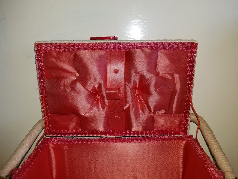Vintage Sewing Box Woven Red Lining Inside Made in Japan Etsy