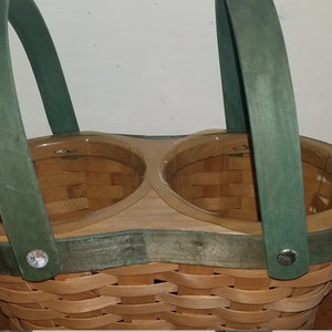 Rustic, Vintage Double Pot Planter, Green Painted Handles, Plastic Liners
