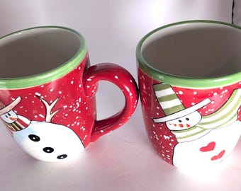 Vintage Snowman Christmas Mugs, Signed Charlie Zabart