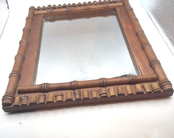 Carved Bamboo Look Wall Mirror, Wood Frame