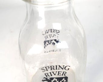 Botella de leche de vidrio coleccionable de media pinta, Spring River Farms