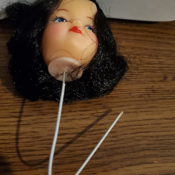 Vintage Two Inch, Doll Head on Wire, Black Rooted Hair