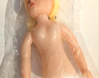 Vintage Half Doll Body, on Pick, Painted Blue Eyes, Yellow Hair