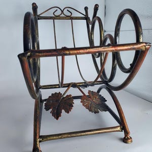 Copper Tubing Wine Rack, Three Bottle Holder, Grape Leaves