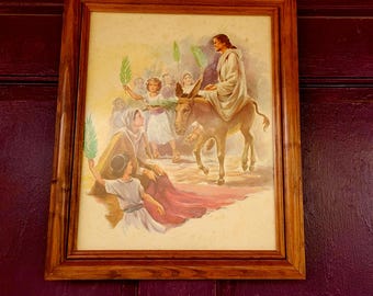 Christian Cottage Core, Jesus Riding On Donkey, Palm Sunday, Wall Decor