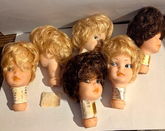 Vintage Girl Doll Heads, One Inch Head, Brunette or Yellow Hair
